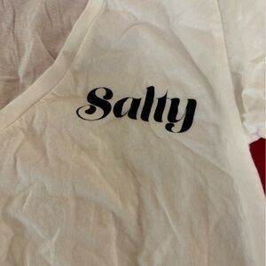 White T-Shirt with Black 'Salty' Print